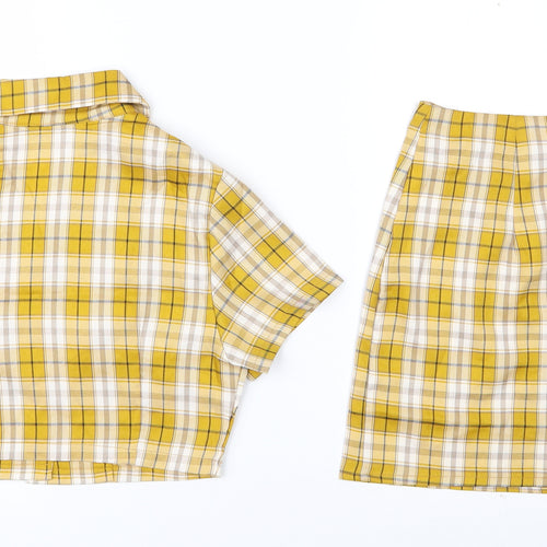 SheIn Womens Yellow Plaid Polyester Skirt/ Skort Set Outfit/Set Size XS  Button - Co-ord set