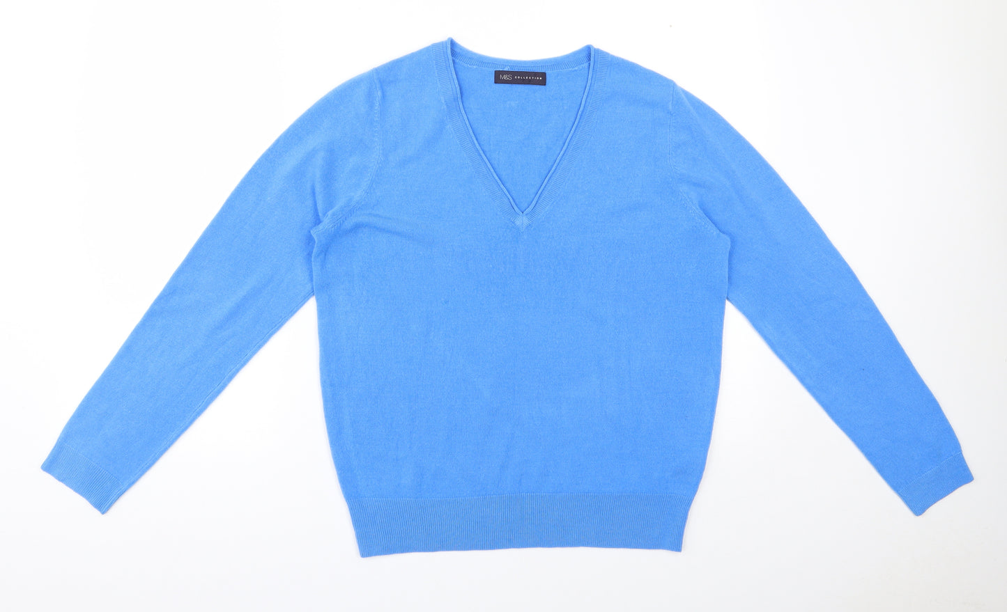Marks and Spencer Womens Blue V-Neck  Acrylic Pullover Jumper Size 14