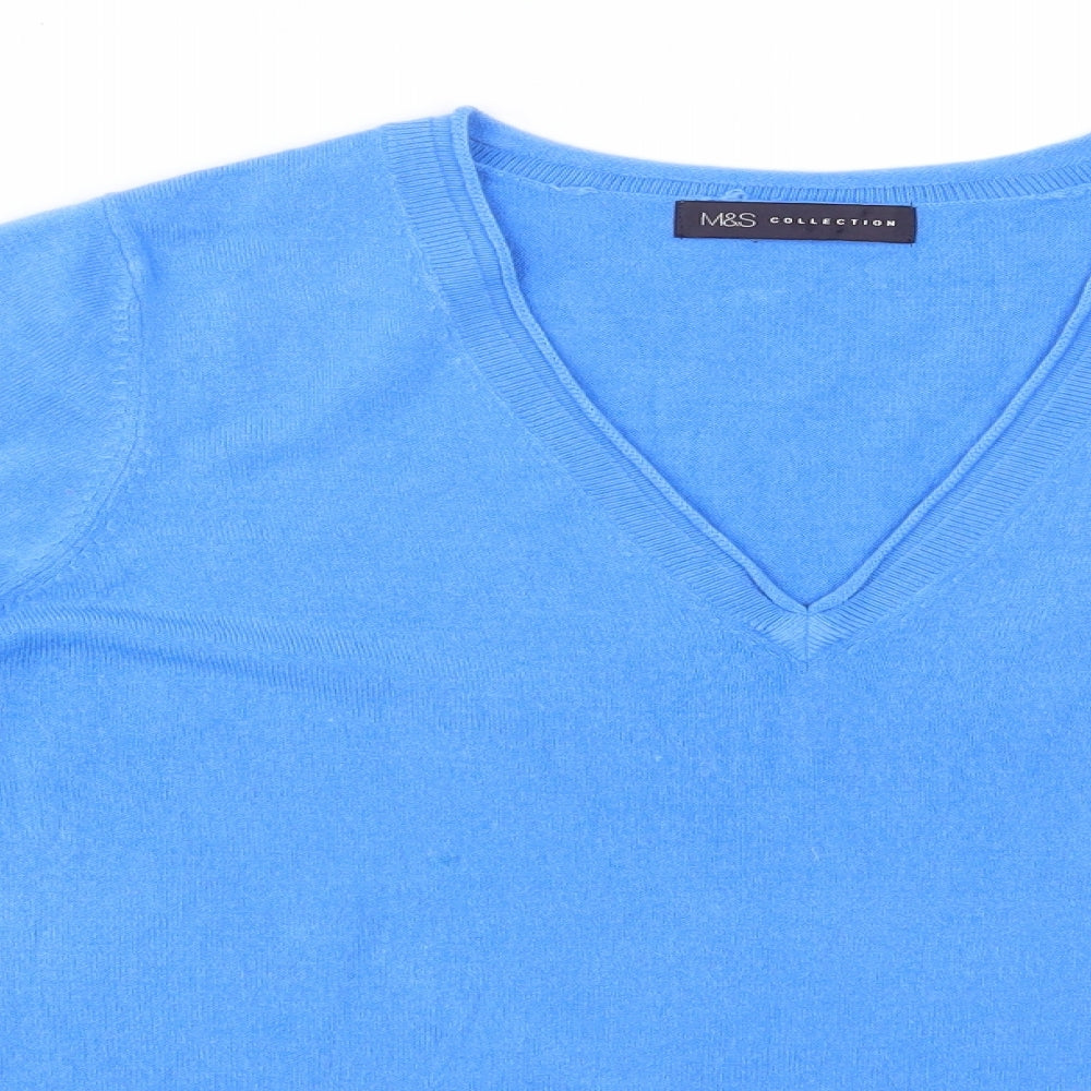 Marks and Spencer Womens Blue V-Neck  Acrylic Pullover Jumper Size 14