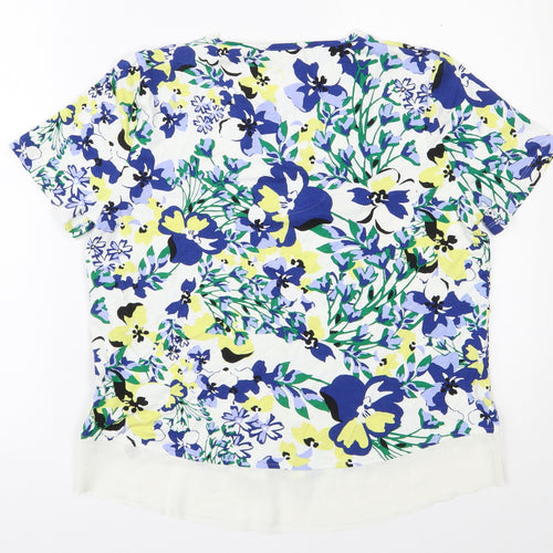 Marks and Spencer Womens White Floral Viscose Basic T-Shirt Size 10 V-Neck