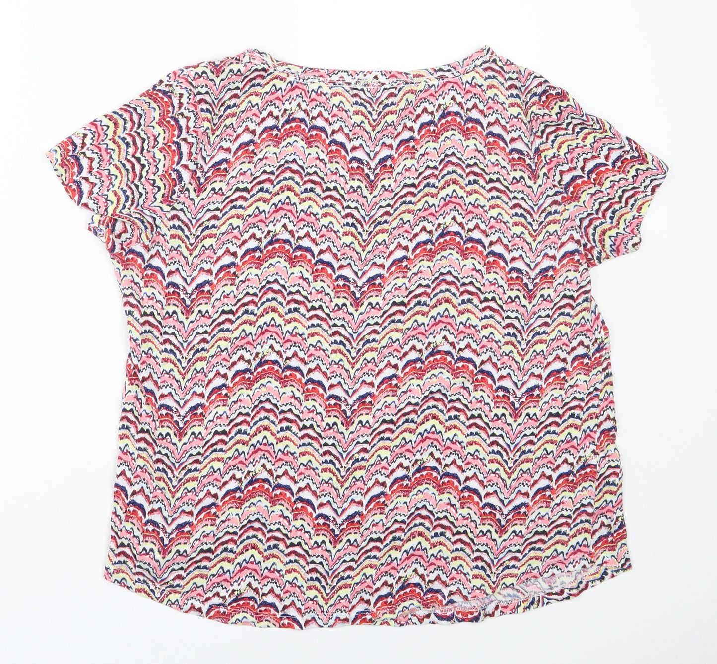 Marks and Spencer Womens Multicoloured Geometric 100% Cotton Basic T-Shirt Size 10 Round Neck