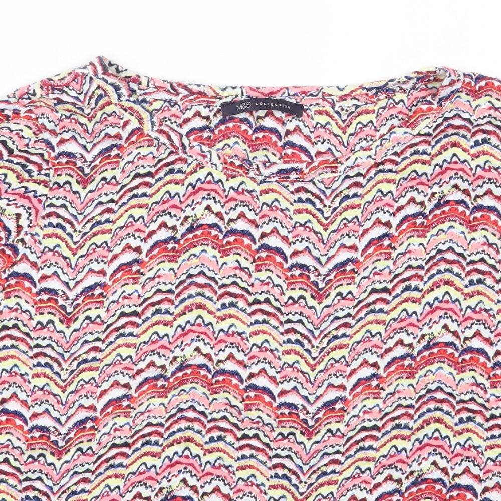 Marks and Spencer Womens Multicoloured Geometric 100% Cotton Basic T-Shirt Size 10 Round Neck