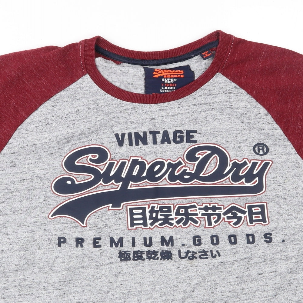 Superdry Mens Grey  Cotton  T-Shirt Size M Round Neck