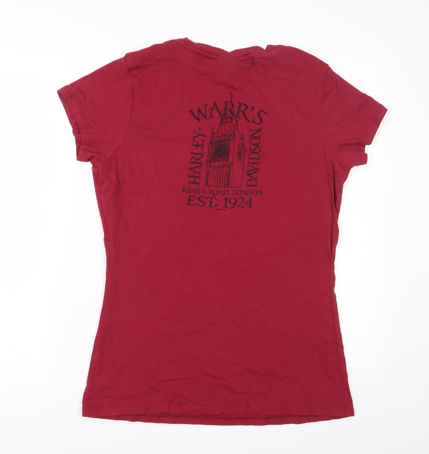 Motor Styles  Womens Red  100% Cotton Basic T-Shirt Size L V-Neck - Harley Davidson