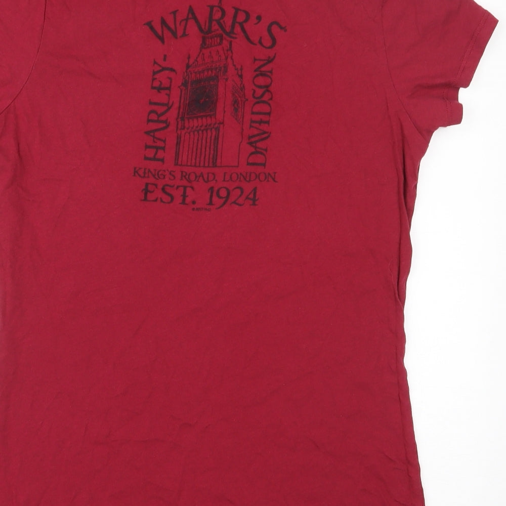 Motor Styles  Womens Red  100% Cotton Basic T-Shirt Size L V-Neck - Harley Davidson