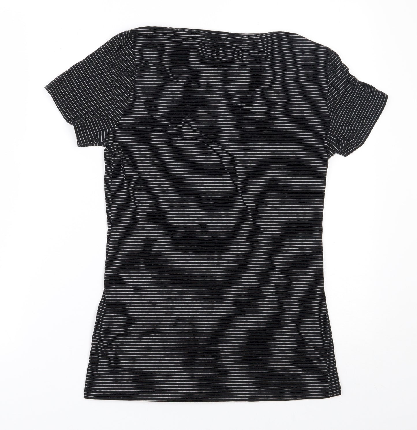 H&M Womens Black Striped Cotton Basic T-Shirt Size S Scoop Neck