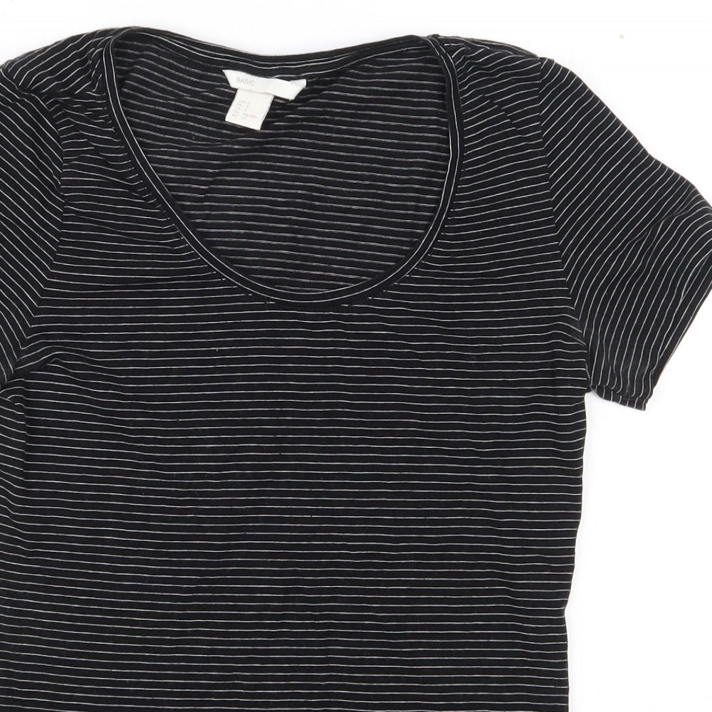 H&M Womens Black Striped Cotton Basic T-Shirt Size S Scoop Neck