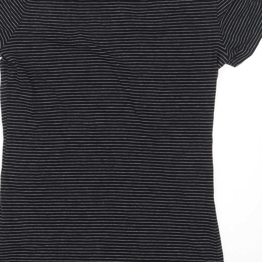 H&M Womens Black Striped Cotton Basic T-Shirt Size S Scoop Neck