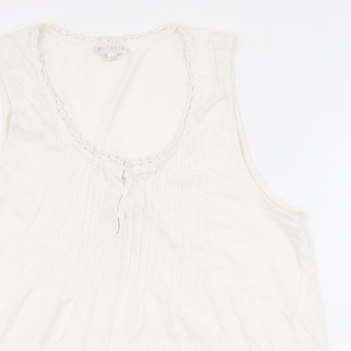 enfasis Womens White Striped Polyester Basic Tank Size L Round Neck