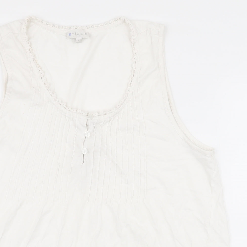 enfasis Womens White Striped Polyester Basic Tank Size L Round Neck