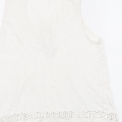 enfasis Womens White Striped Polyester Basic Tank Size L Round Neck