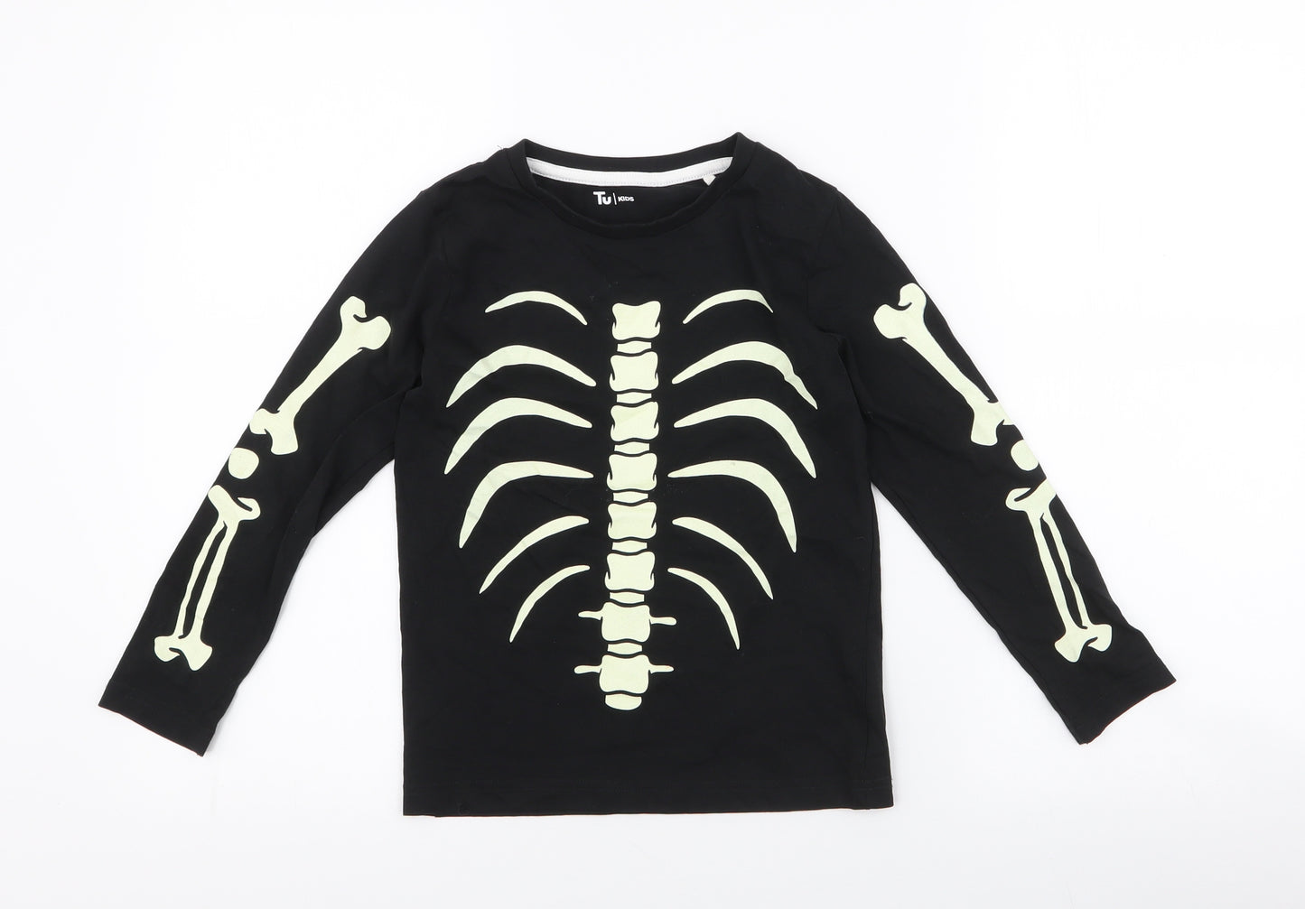 TU Boys Black  100% Cotton Jersey T-Shirt Size 5-6 Years Round Neck Pullover - skeleton , halloween