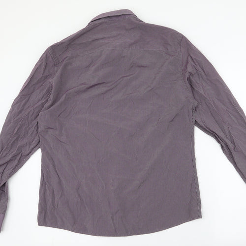 River Island Mens Purple Striped Cotton  Button-Up Size L Collared Button