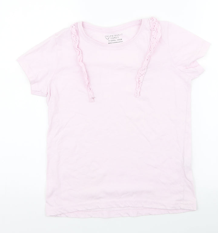 Primark Girls Pink  Cotton Jersey T-Shirt Size 11-12 Years Round Neck Pullover