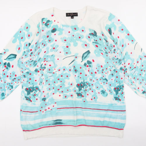 Mud Flower Womens Multicoloured Round Neck Floral Viscose Pullover Jumper Size L