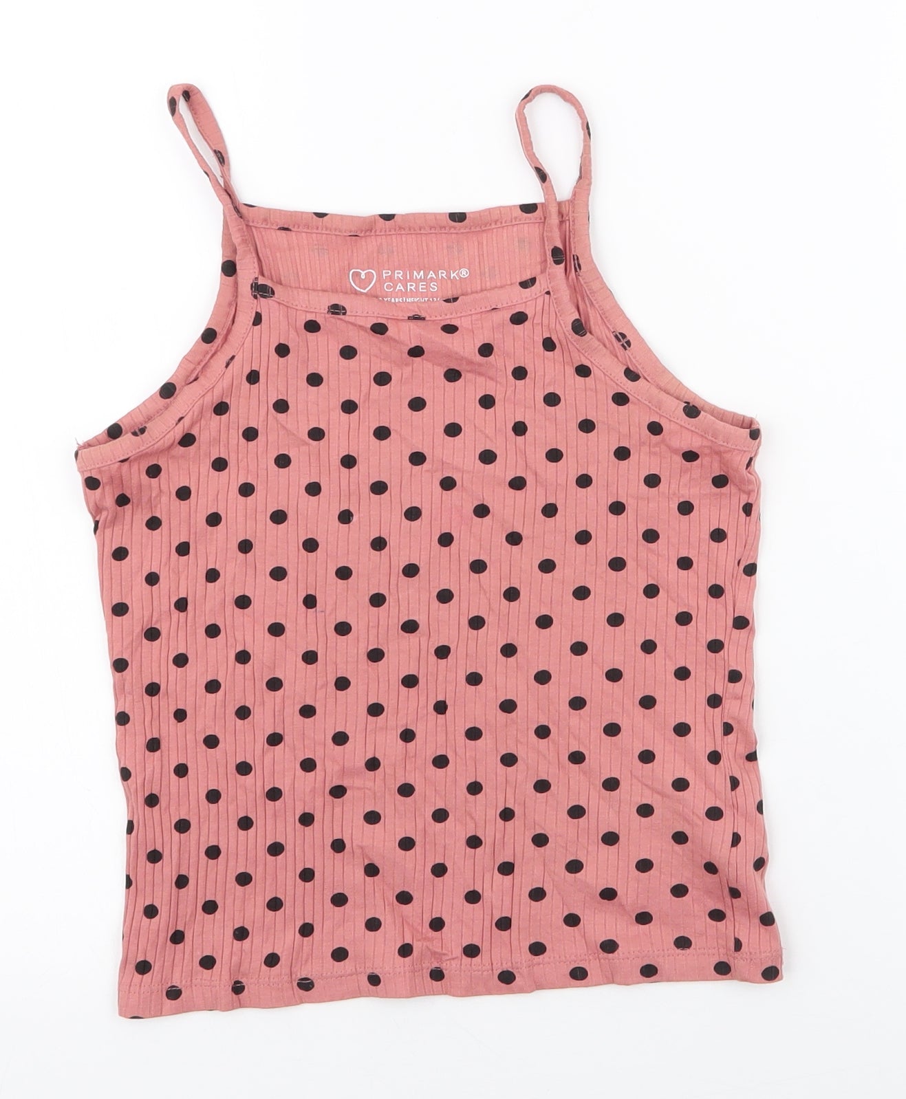 Primark Girls Pink Polka Dot Cotton Jersey Tank Size 8-9 Years Square Neck Pullover