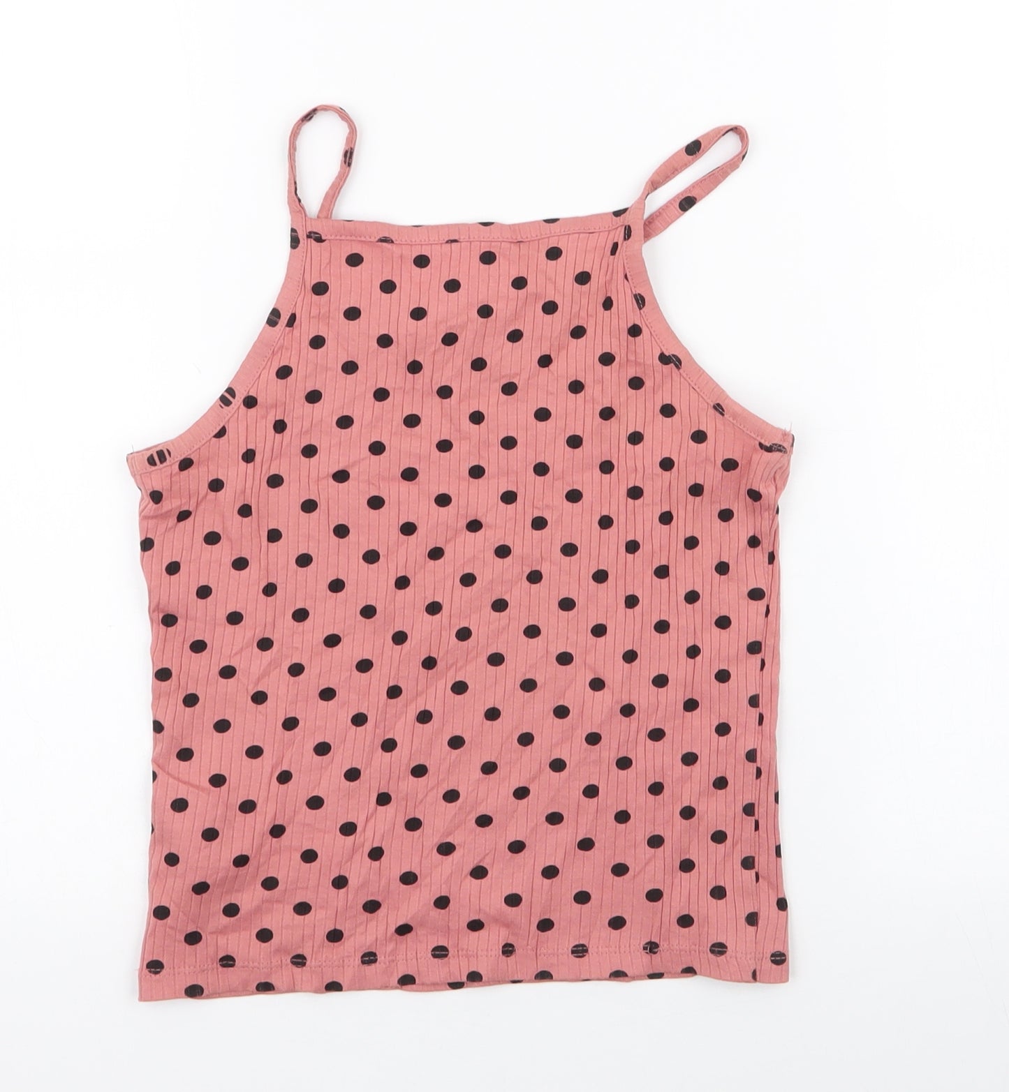 Primark Girls Pink Polka Dot Cotton Jersey Tank Size 8-9 Years Square Neck Pullover