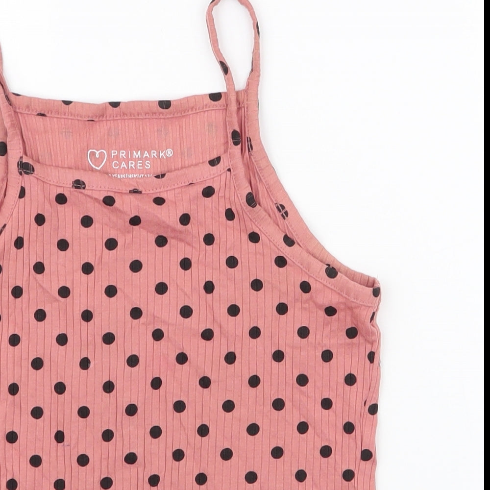 Primark Girls Pink Polka Dot Cotton Jersey Tank Size 8-9 Years Square Neck Pullover