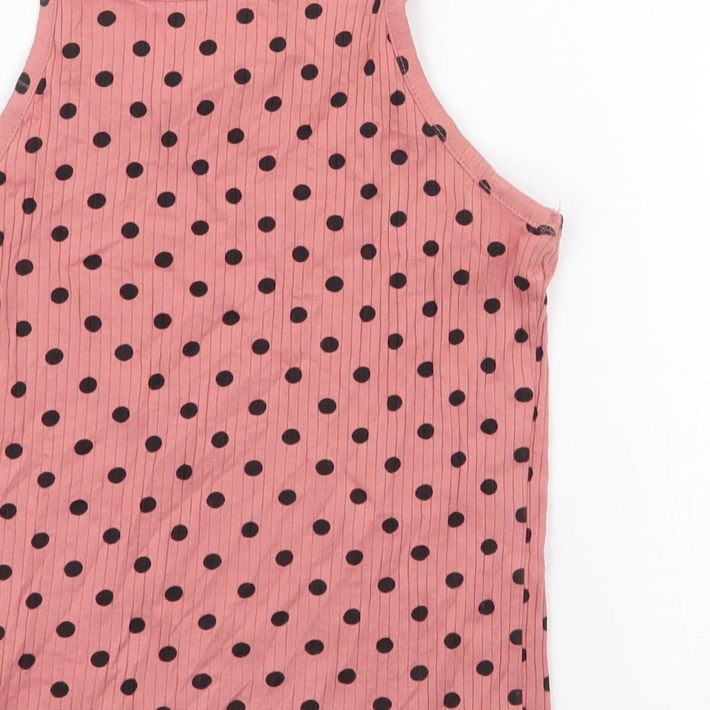 Primark Girls Pink Polka Dot Cotton Jersey Tank Size 8-9 Years Square Neck Pullover