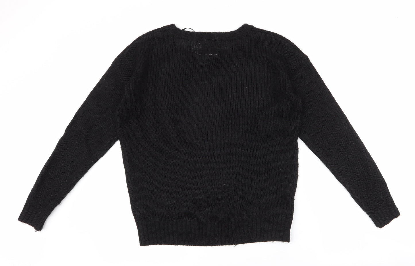 New Look Womens Black Round Neck  Acrylic Pullover Jumper Size 8   - raindeer