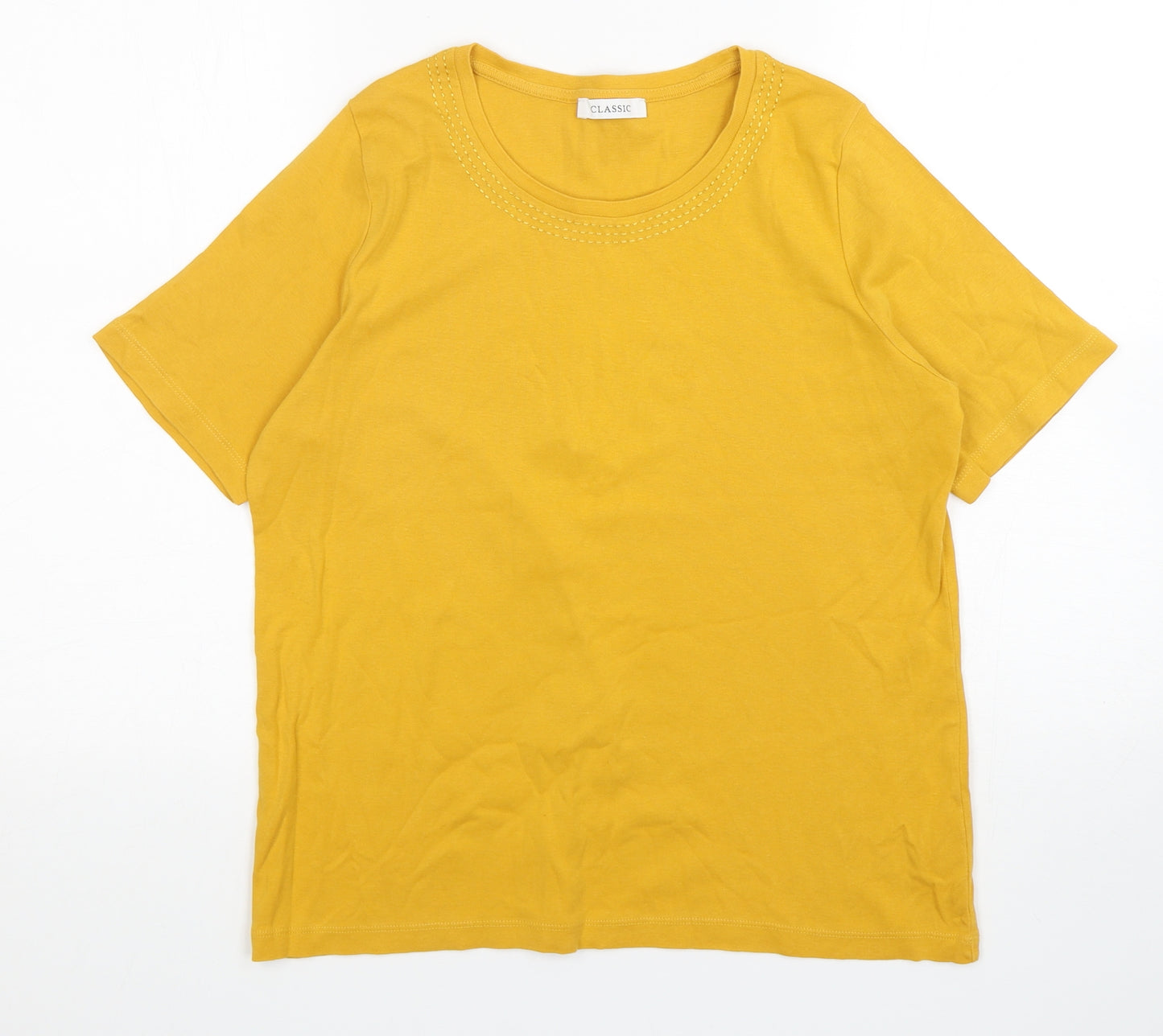 Marks and Spencer Womens Gold  Cotton Basic T-Shirt Size 12 Round Neck