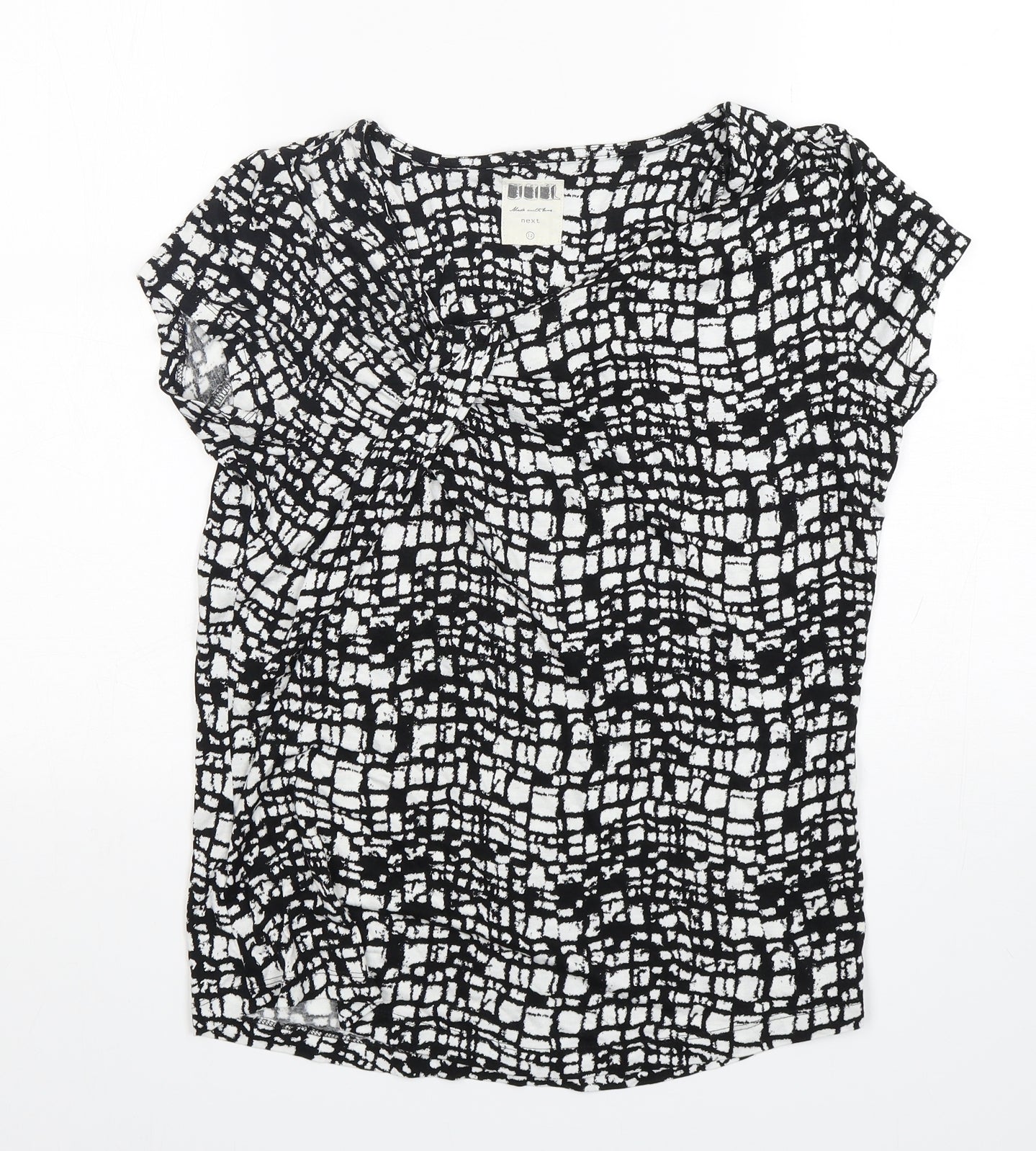 NEXT Womens Multicoloured Geometric Viscose Basic T-Shirt Size 10 Round Neck