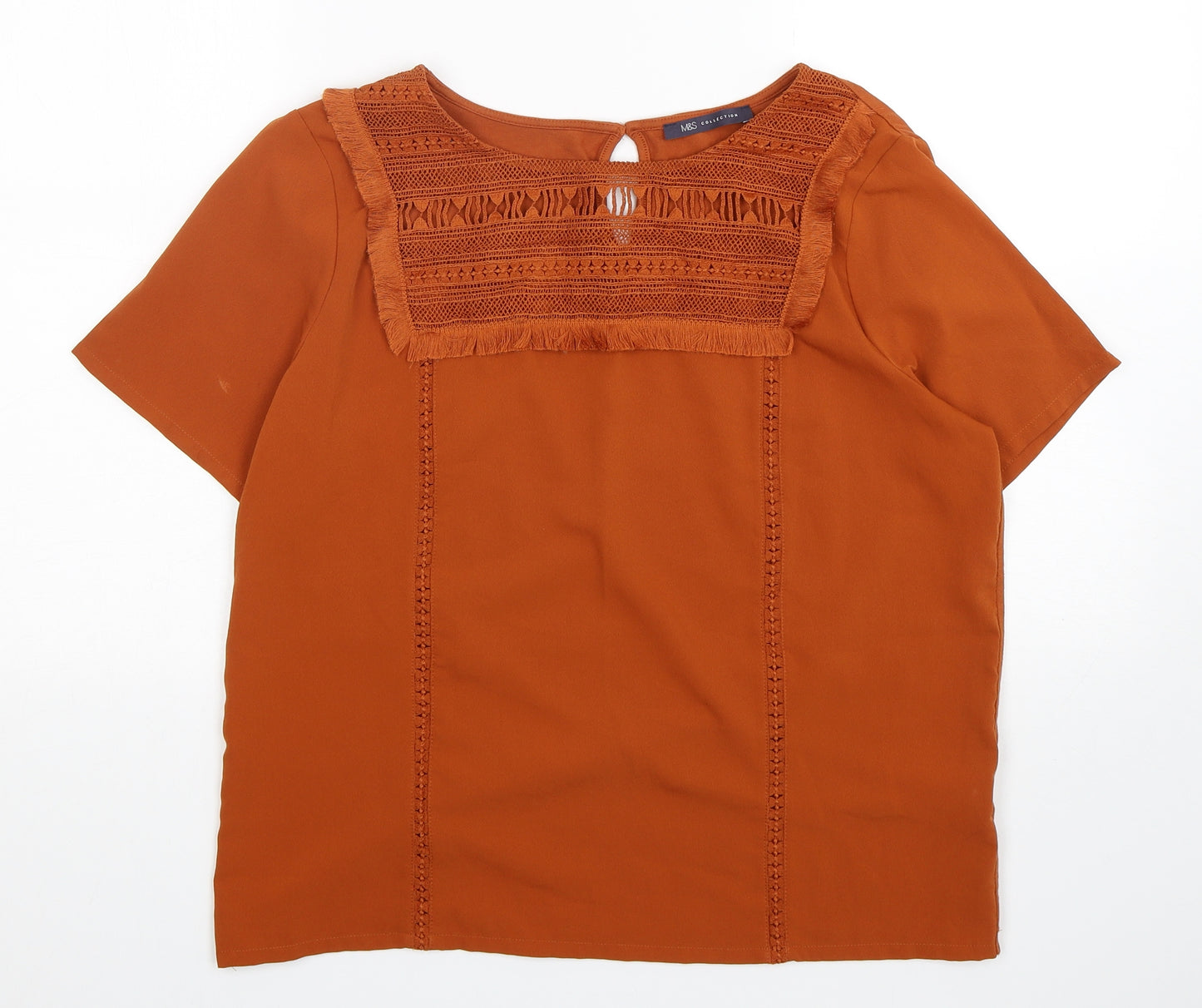 Marks and Spencer Womens Brown  Viscose Basic Blouse Size 14 Round Neck