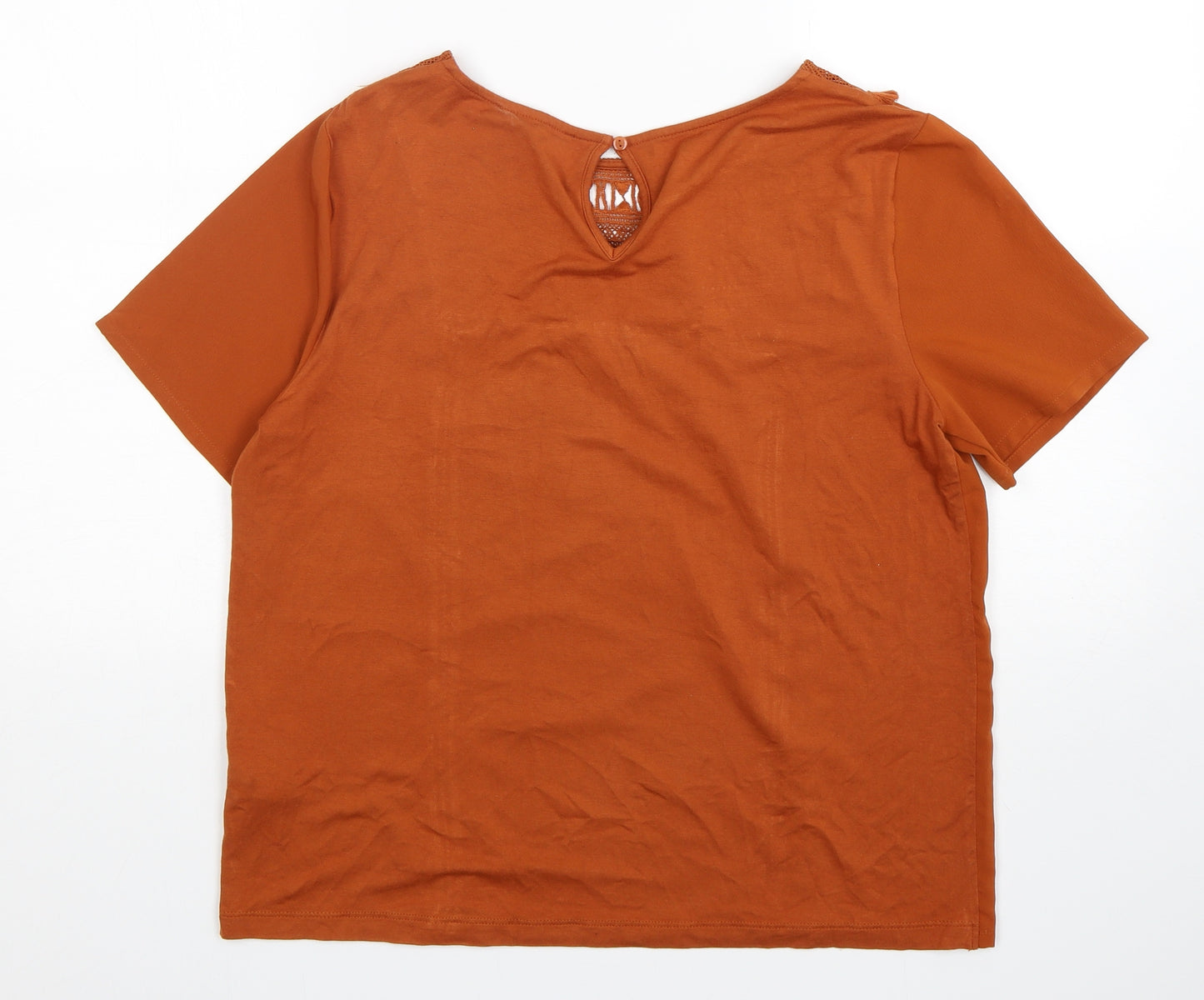 Marks and Spencer Womens Brown  Viscose Basic Blouse Size 14 Round Neck