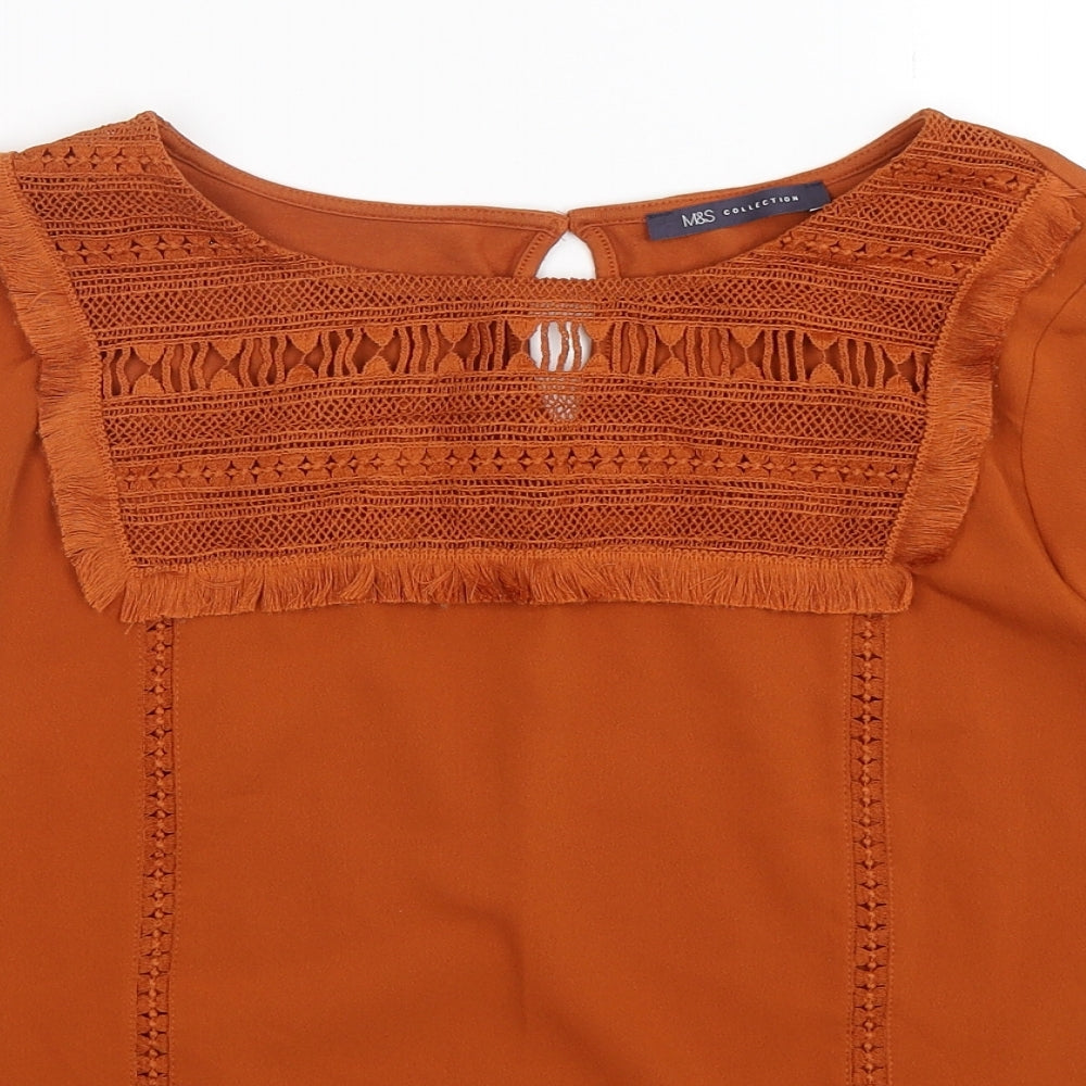 Marks and Spencer Womens Brown  Viscose Basic Blouse Size 14 Round Neck