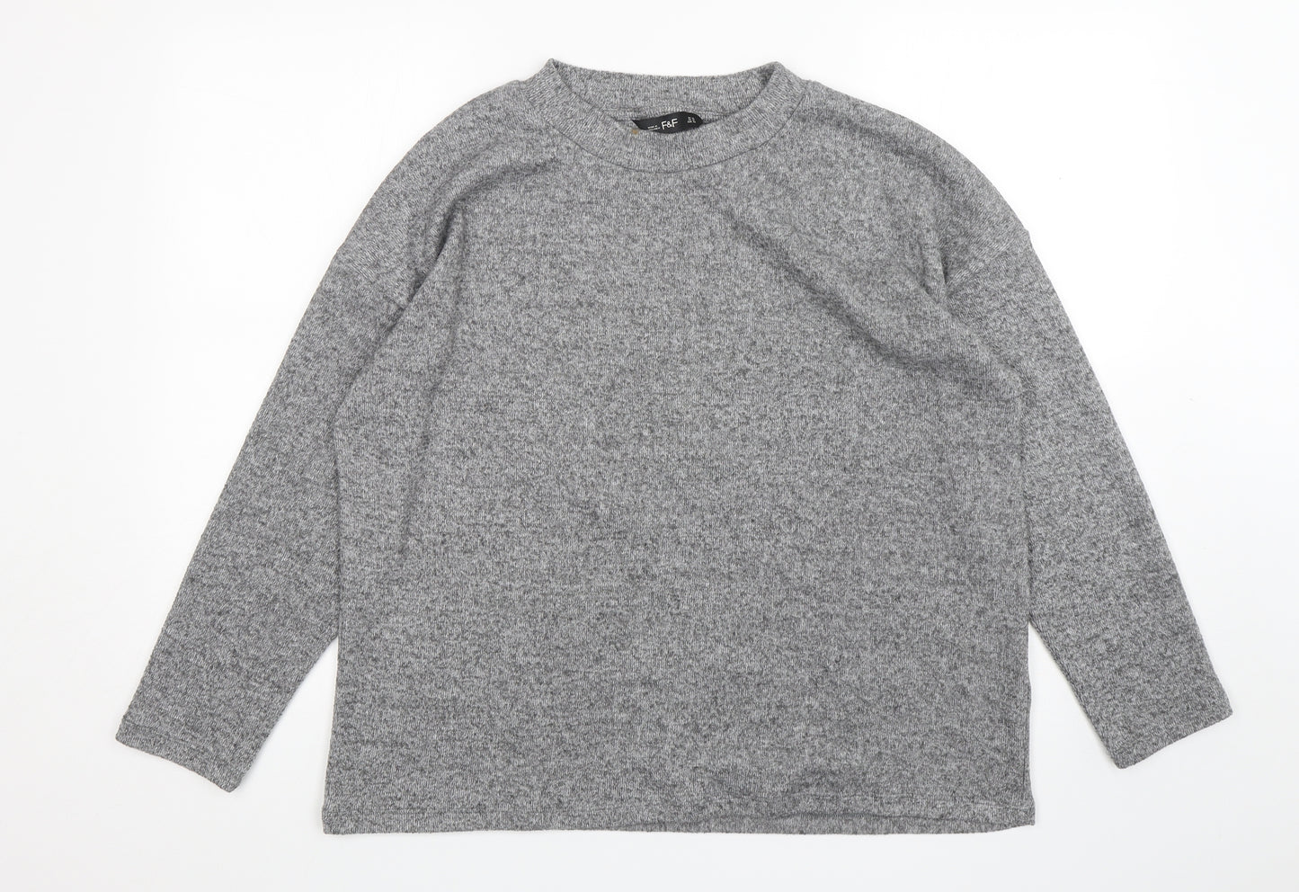 F&F Womens Grey Round Neck  Polyester Pullover Jumper Size 14