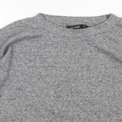 F&F Womens Grey Round Neck  Polyester Pullover Jumper Size 14