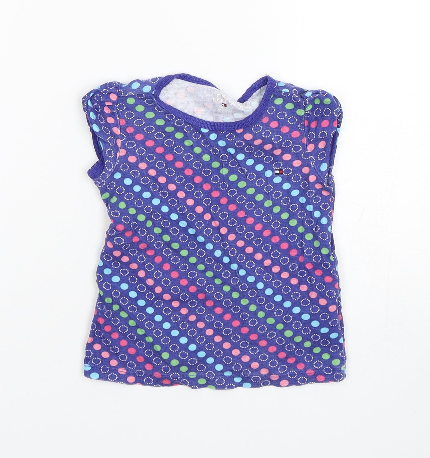 Tommy Hilfiger Girls Multicoloured Polka Dot Cotton Basic T-Shirt Size 2 Years Round Neck Pullover