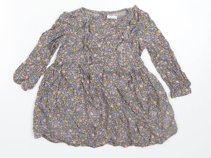 NEXT Girls Multicoloured Floral Viscose A-Line Size 18-24 Months Round Neck