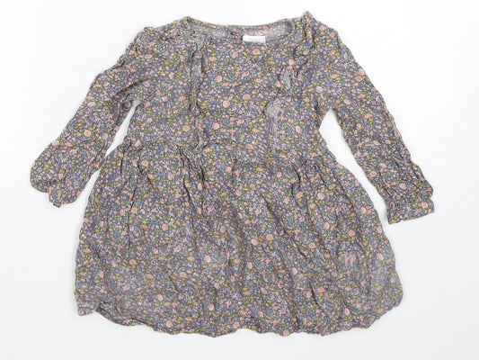 Front view of Next girls’ multicoloured floral viscose a-line, size 18-24, months round neck