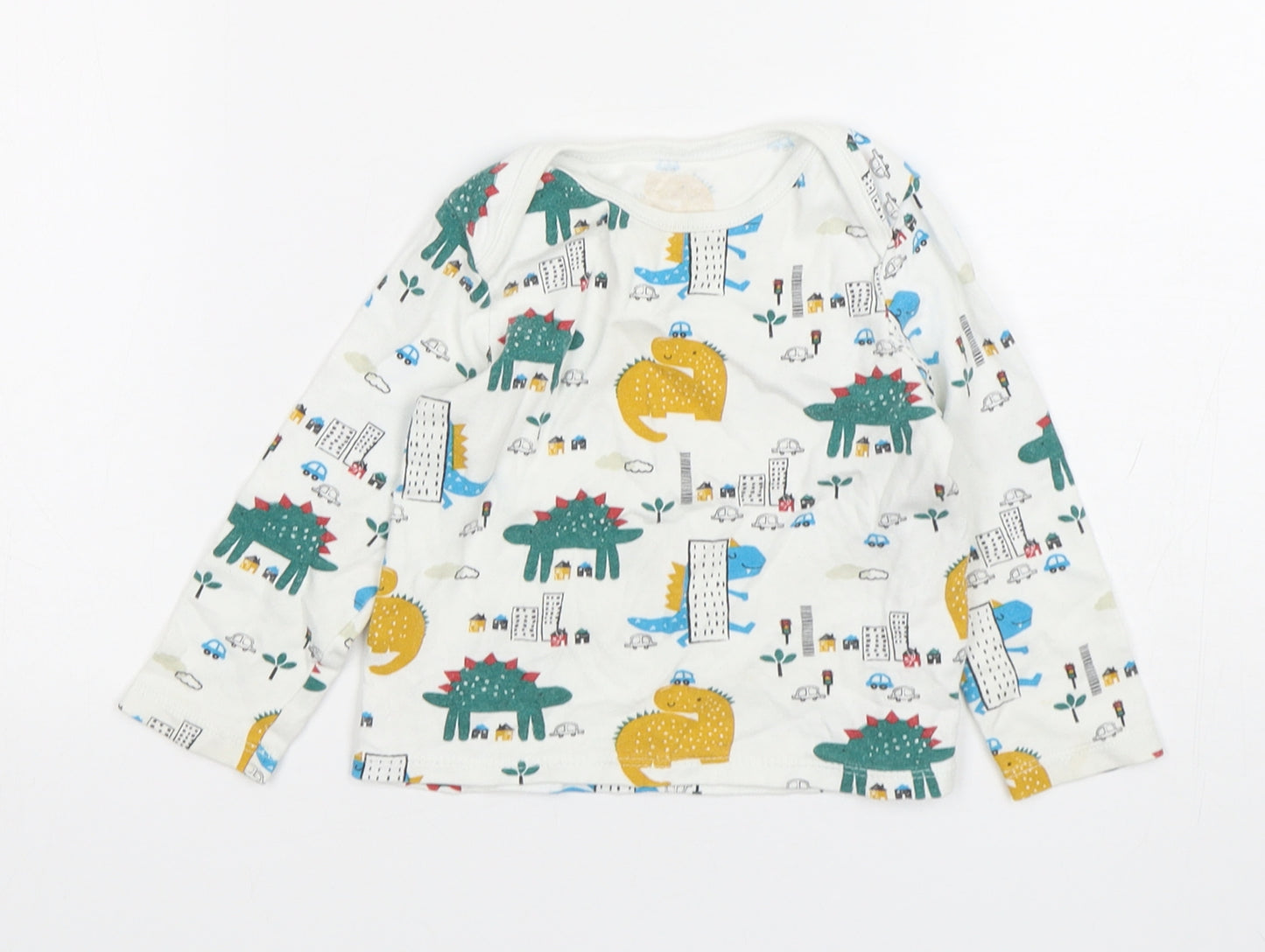 F&F Boys Multicoloured Geometric Cotton Basic T-Shirt Size 18-24 Months Round Neck Pullover - Dinosaur Print