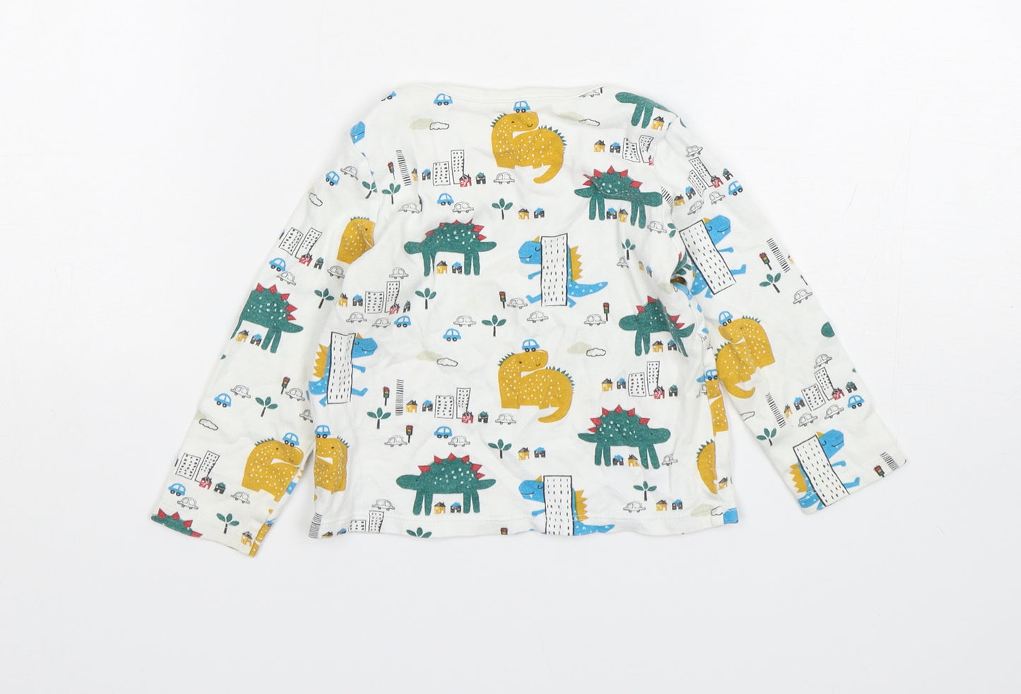 F&F Boys Multicoloured Geometric Cotton Basic T-Shirt Size 18-24 Months Round Neck Pullover - Dinosaur Print