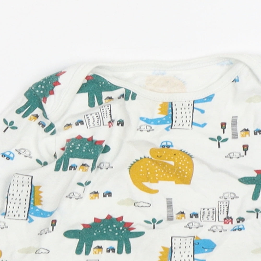 F&F Boys Multicoloured Geometric Cotton Basic T-Shirt Size 18-24 Months Round Neck Pullover - Dinosaur Print