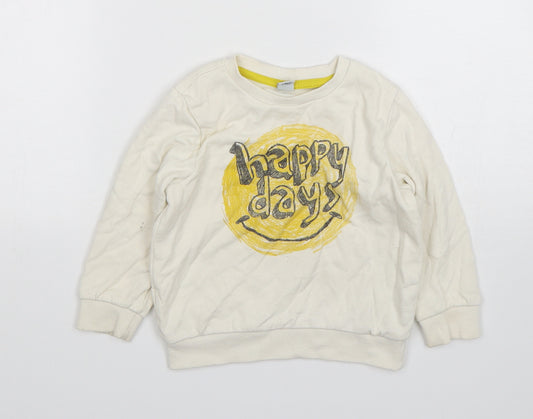 Front view of TU boys’ beige cotton jumper, size 18-24, months pullover
