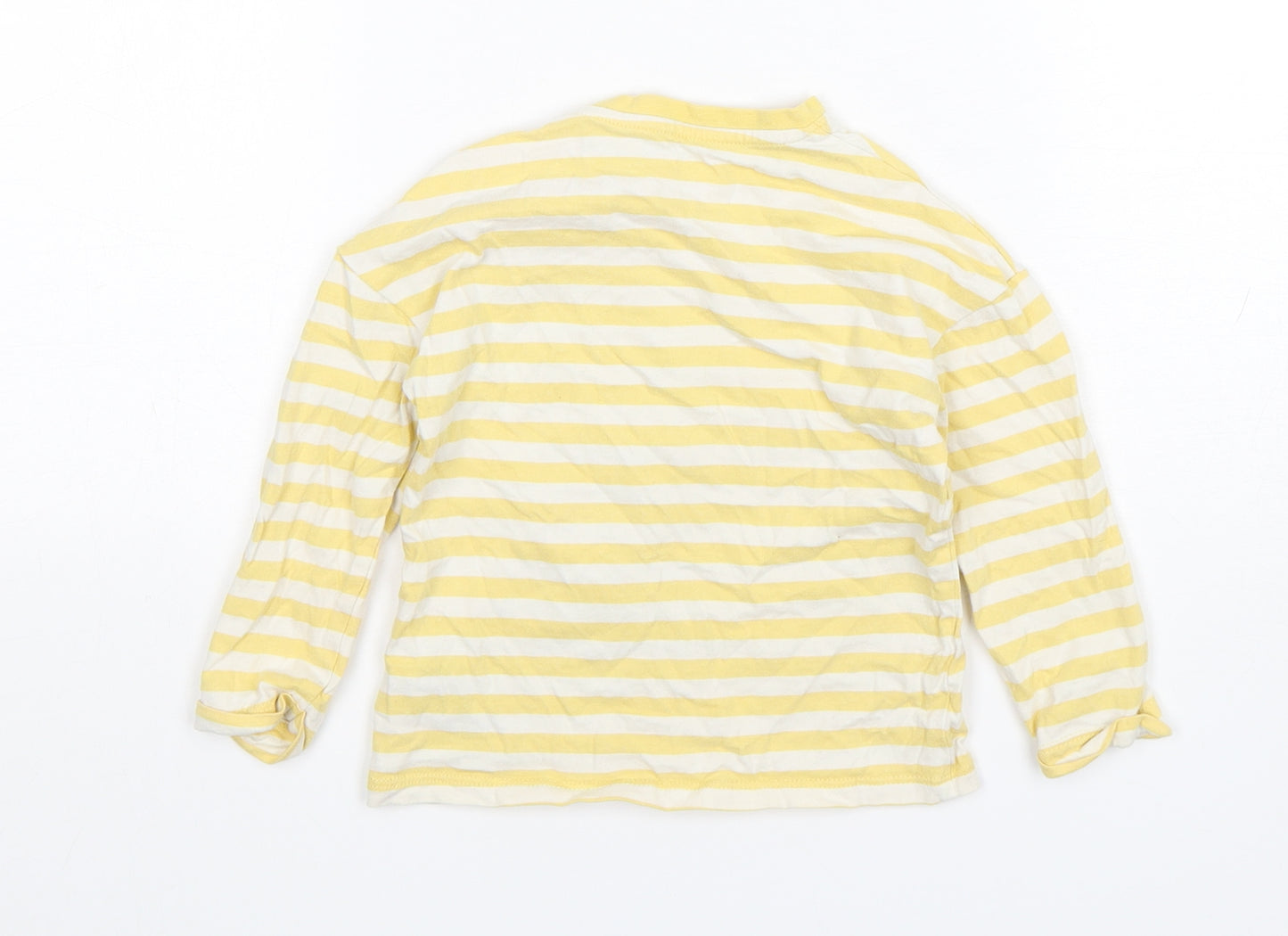 Marks and Spencer Baby Yellow Striped Cotton Basic T-Shirt Size 18-24 Months Round Neck Pullover - Lion