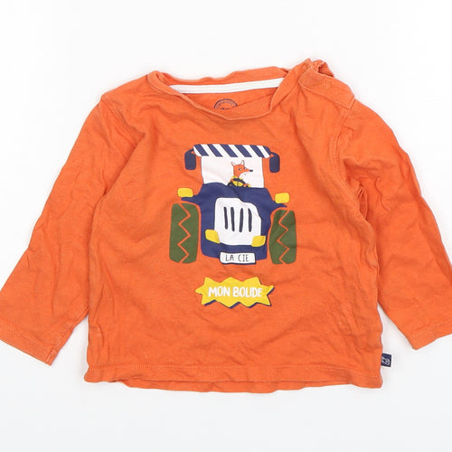 La Compagnie des Petits Boys Orange  Cotton Basic T-Shirt Size 2 Years Round Neck Pullover - Tractor