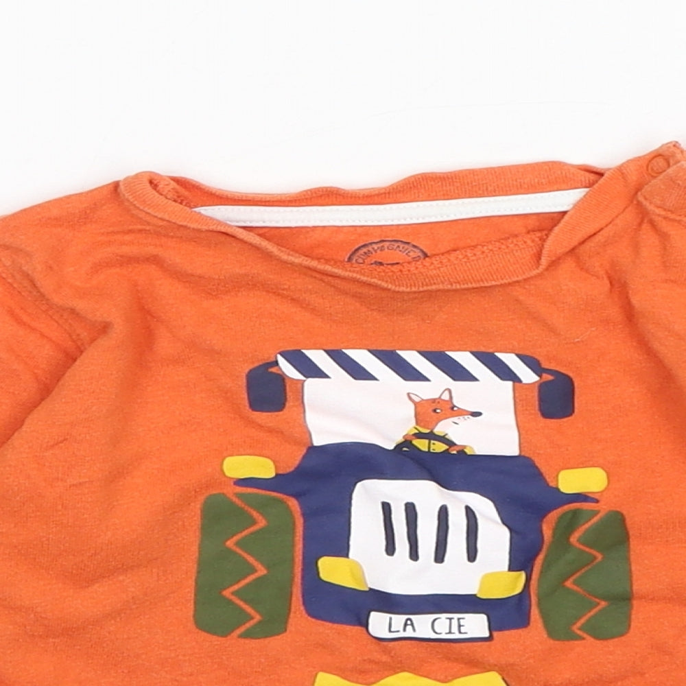 La Compagnie des Petits Boys Orange  Cotton Basic T-Shirt Size 2 Years Round Neck Pullover - Tractor