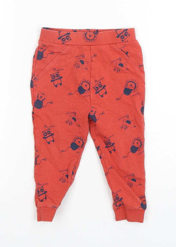 George Boys Red Geometric Cotton Sweatpants Trousers Size 18-24 Months - Animal Print