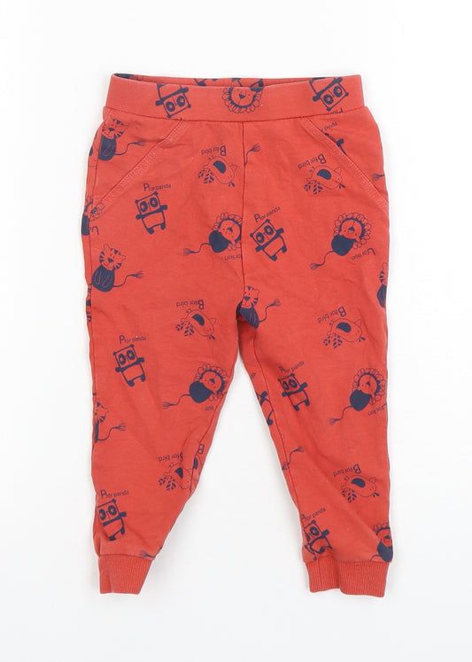 Front view of George boys’ red geometric cotton sweatpants, size 18-24, months - animal print