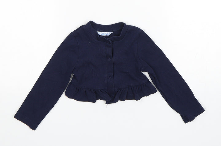 Mayoral  Girls Blue  Cotton Cardigan Jumper Size 24 Months  Snap