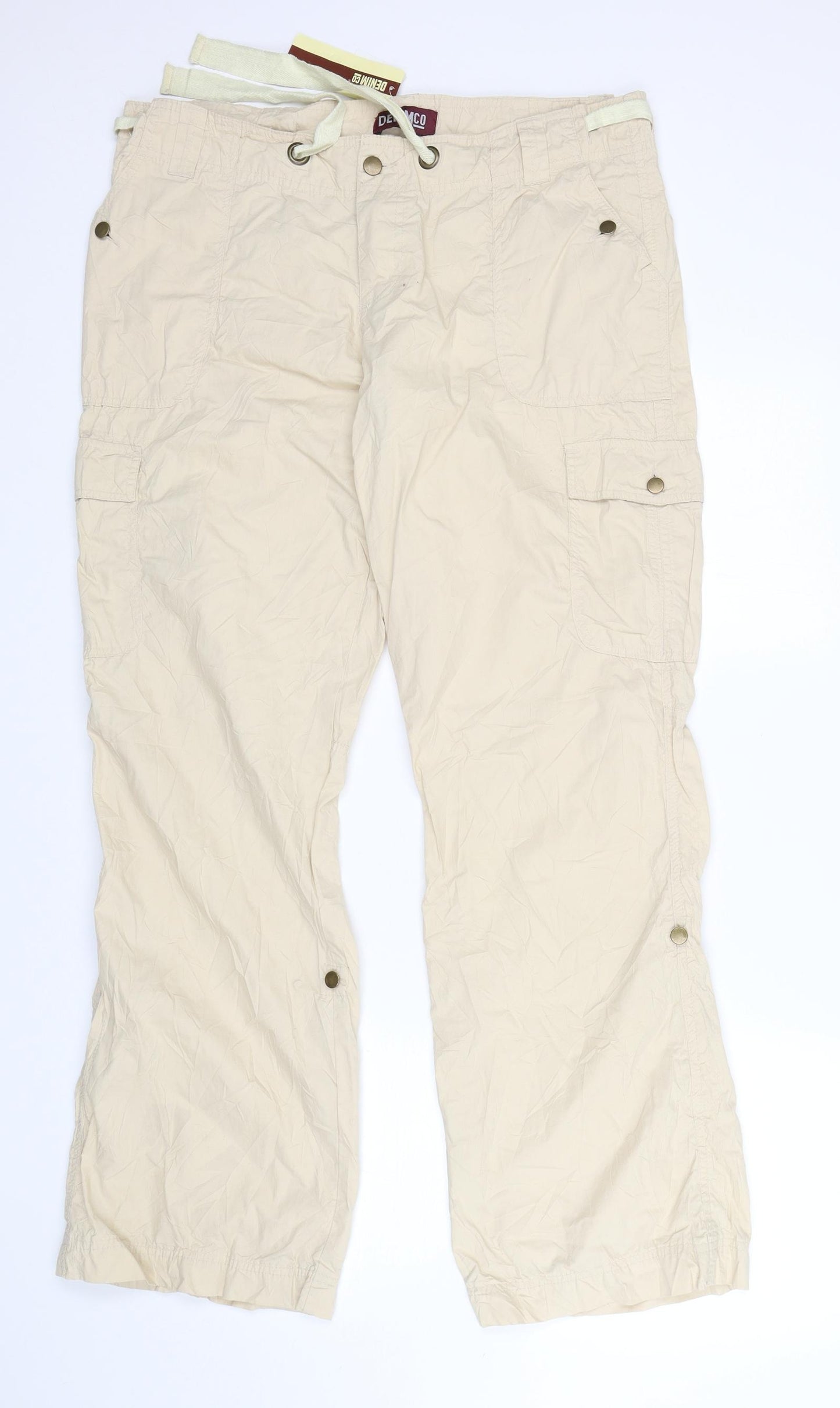 Denim Co Womens Beige  Cotton Cargo Trousers Size 18 L33 in Regular Drawstring