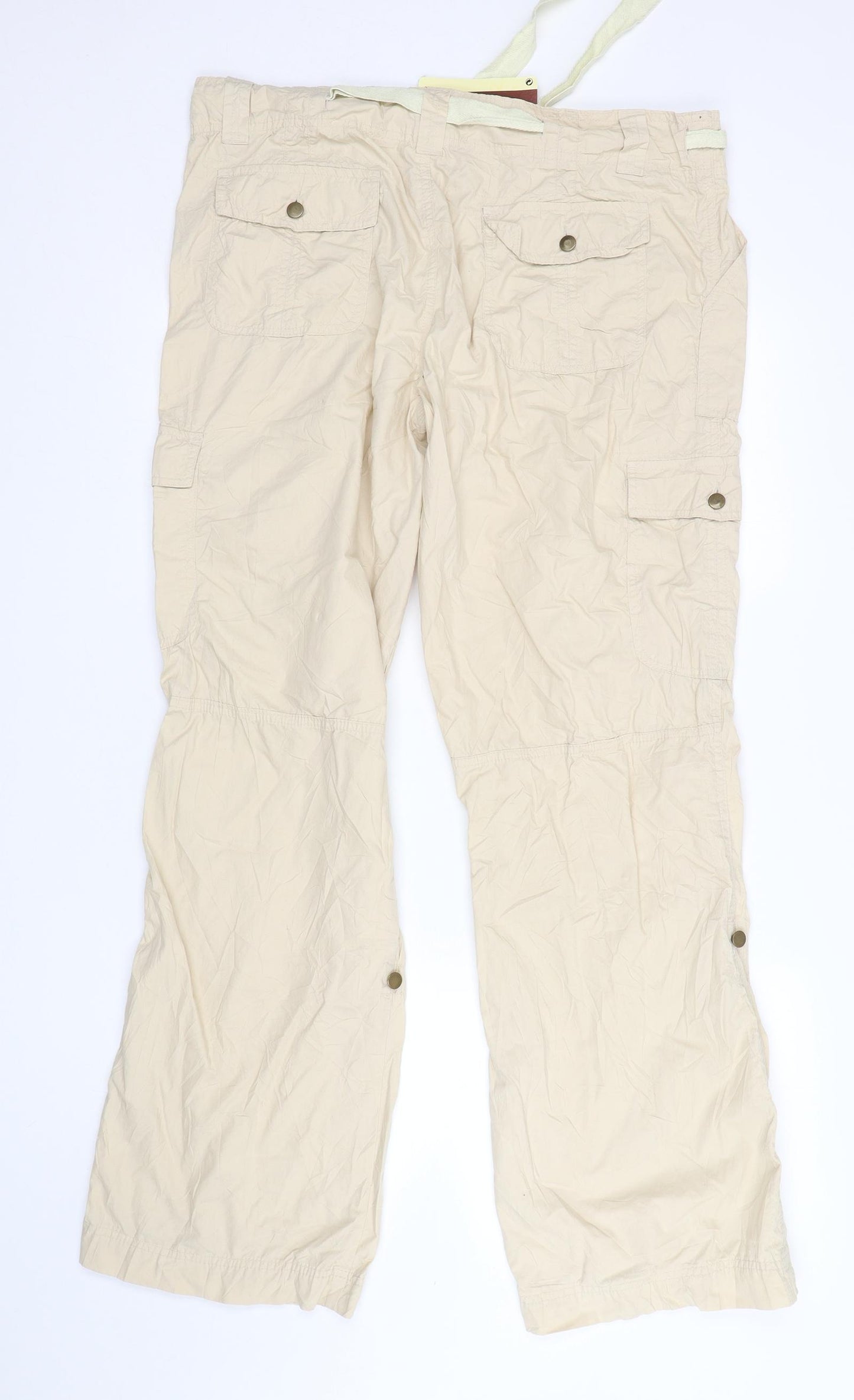 Denim Co Womens Beige  Cotton Cargo Trousers Size 18 L33 in Regular Drawstring