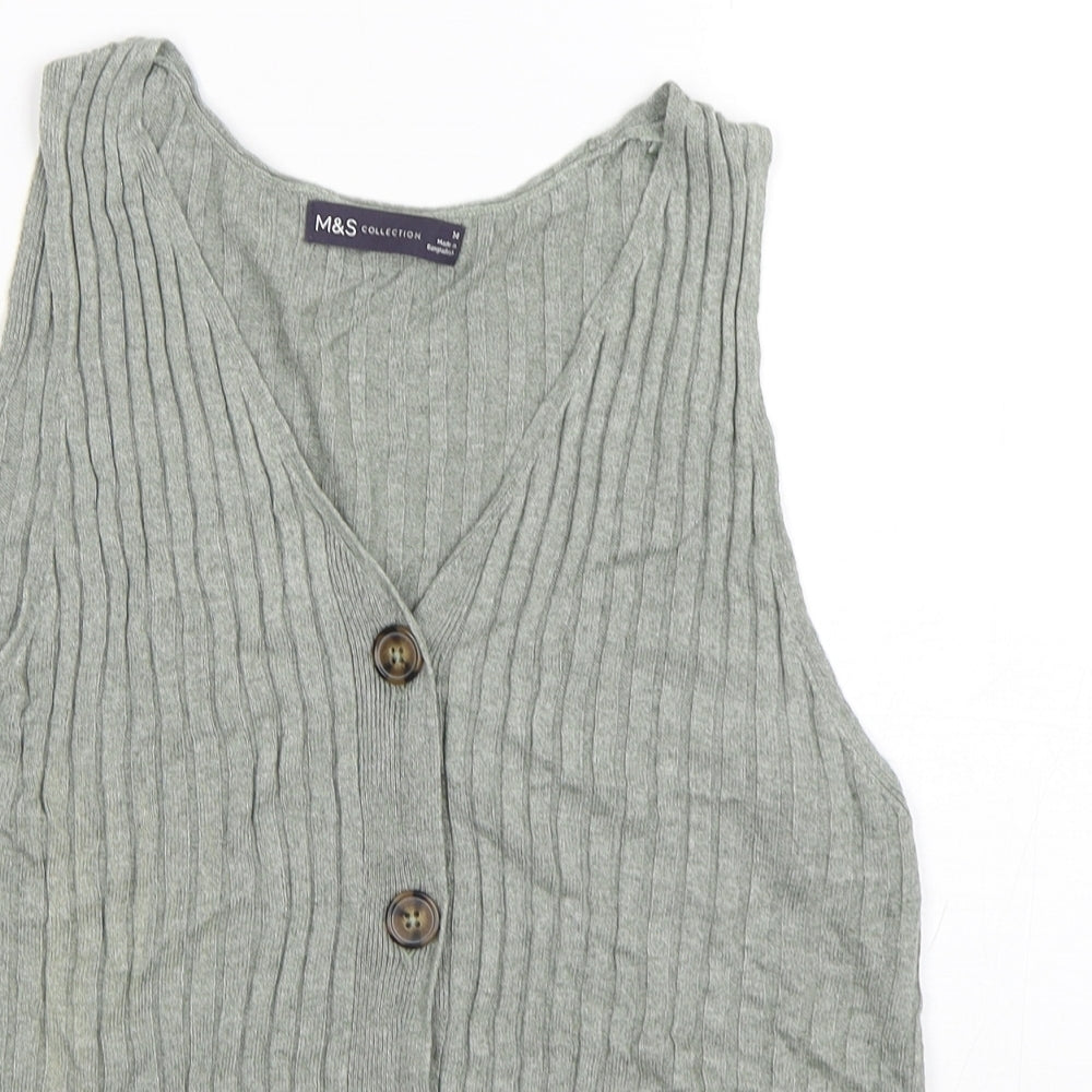 Marks and Spencer Womens Green V-Neck  Viscose Cardigan Jumper Size 14