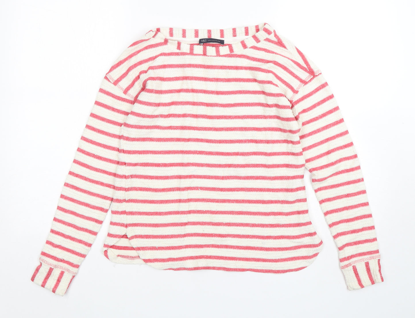 Marks and Spencer Womens Multicoloured Round Neck Striped Cotton Pullover Jumper Size 8