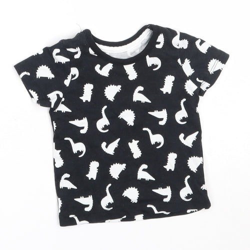 George Boys Black  Cotton Basic T-Shirt Size 0-3 Months Round Neck  - dinosaur