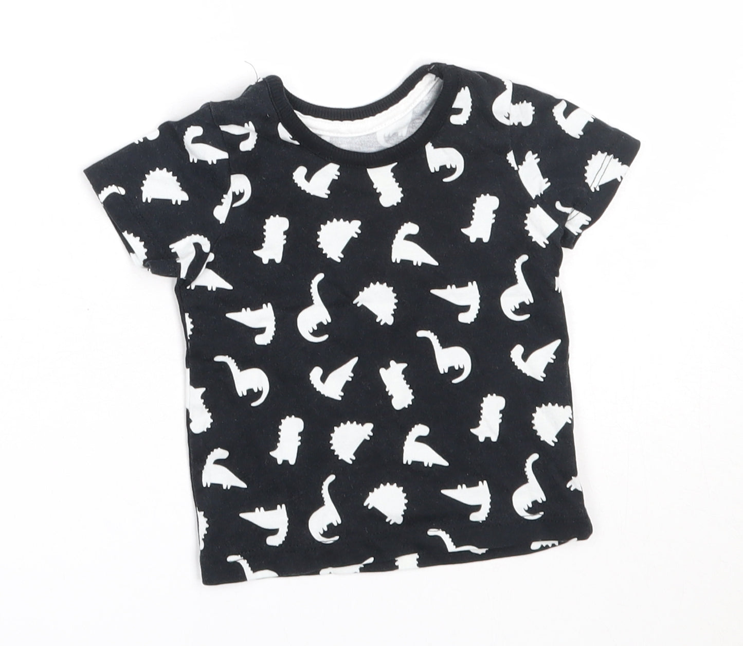 George Boys Black  Cotton Basic T-Shirt Size 0-3 Months Round Neck  - dinosaur
